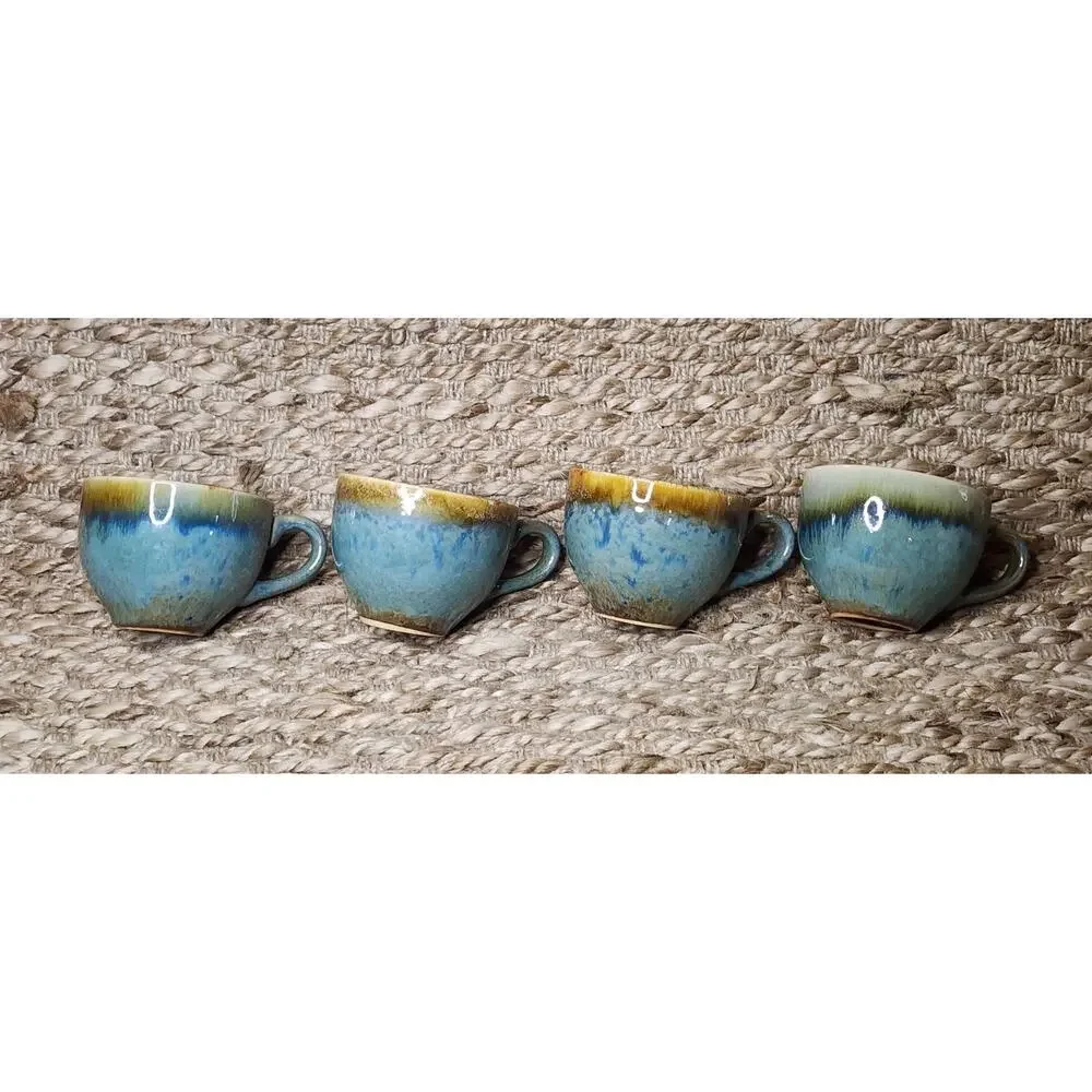 Artisanal Ceramic Teapot & Cup Set in Blue and Yellow